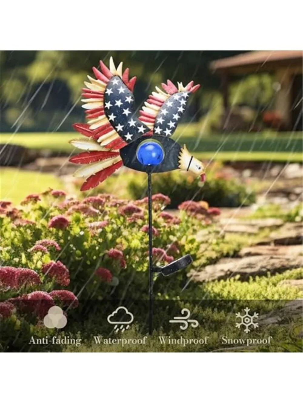 4th of July Patriotic Decoration Flying Eagle Solar Lights Metal Garden Stake